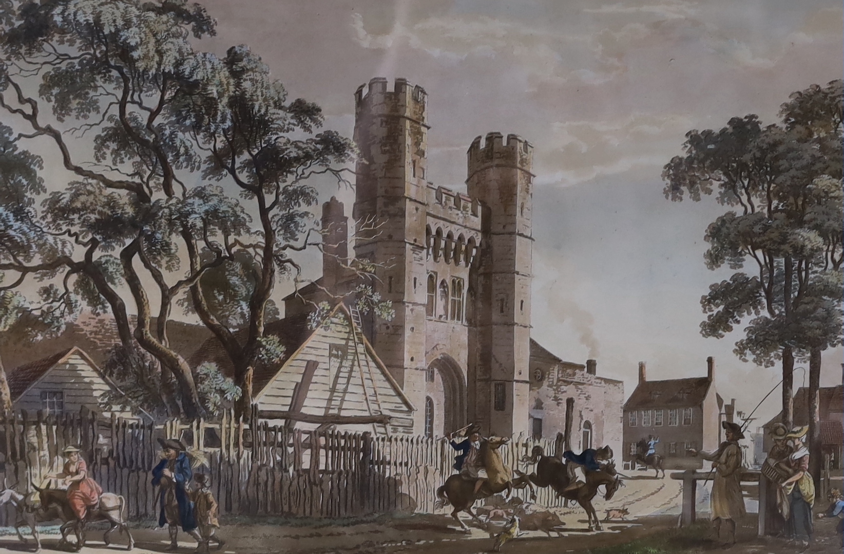 After Paul Sandby RA (1731-1809), pair of aquatints, St Augustine’s Monastery, Canterbury, publ. 1782, largest 33 x 51cm